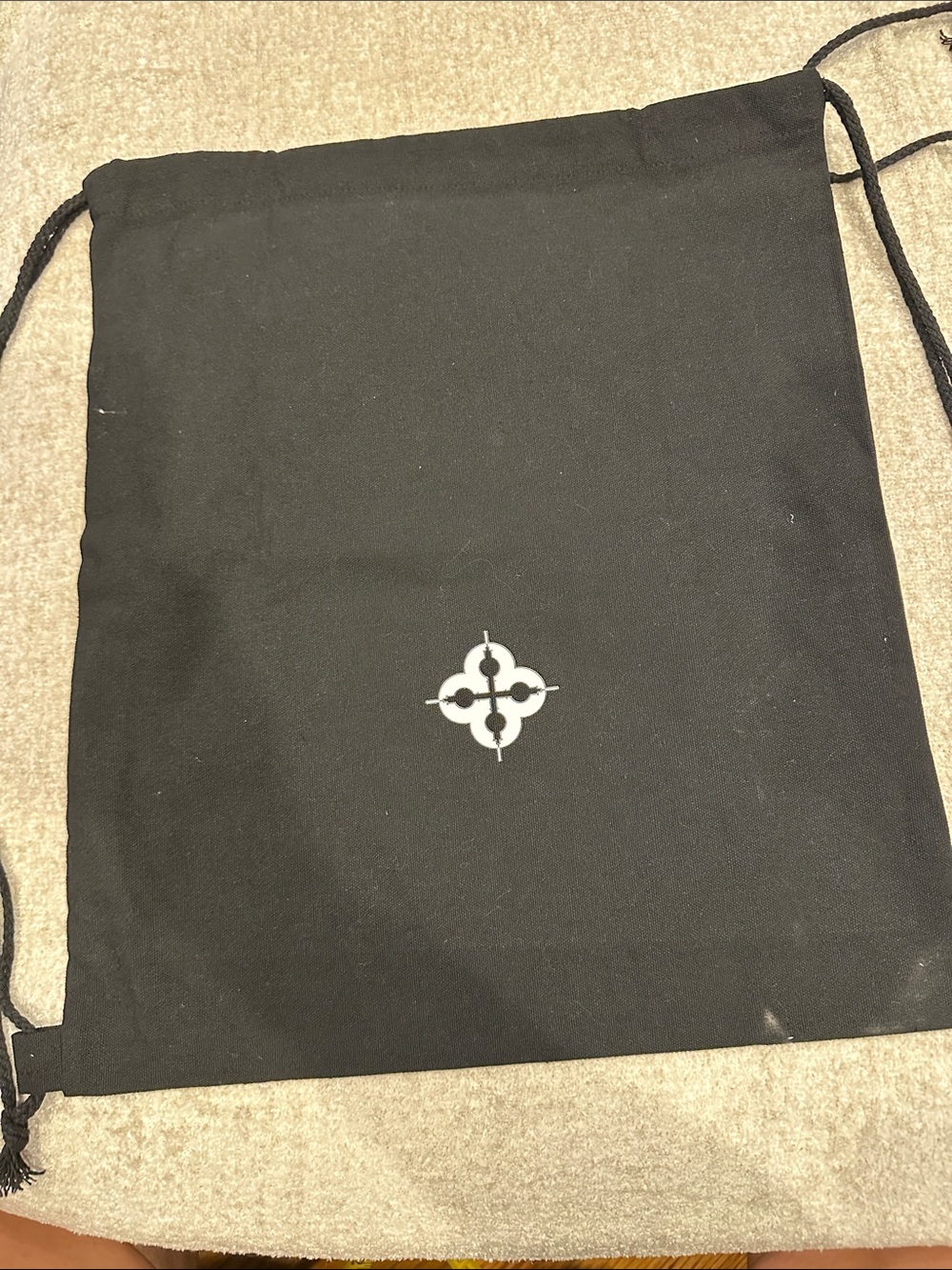 Comrade Black Drawstring Canvas Bag with Small White Center Emblem
